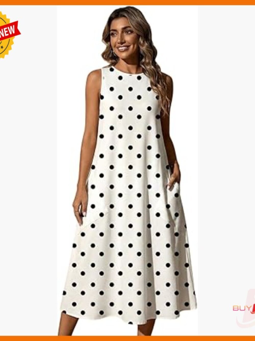 Vintage Polka Dot A-Line Midi Dress Sleeveless Loose Casual Summer